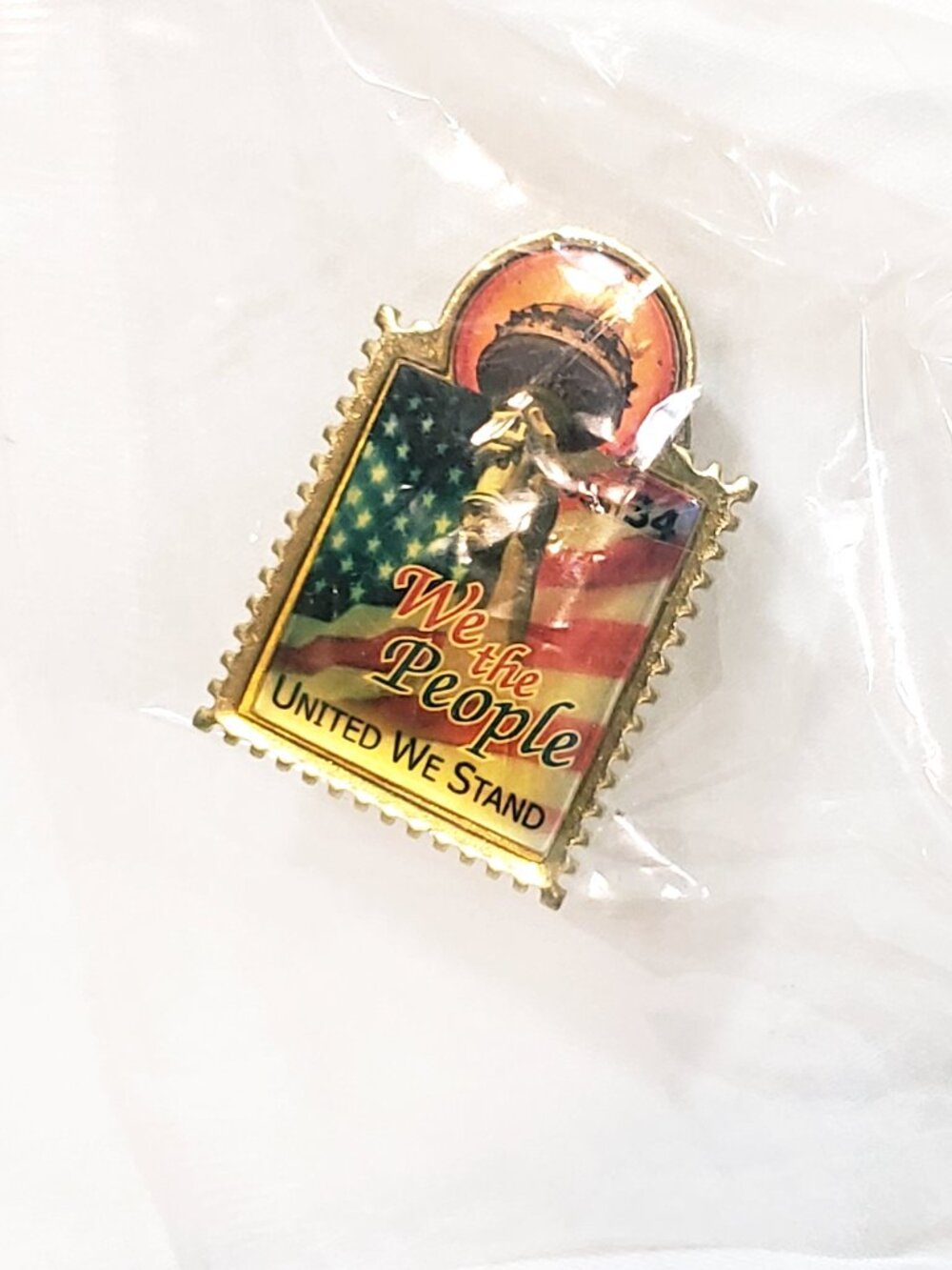 Postage Stamp We the People United We Stand USPS 34 Cent USA 2002 Lapel Pin 1"
